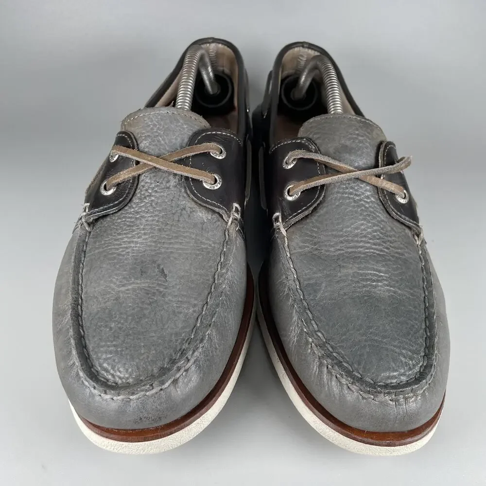 Sperry Gold Cup Men's Size 11 Gray Navy Leather 2 Eye Boat Shoes Casual Lace Up